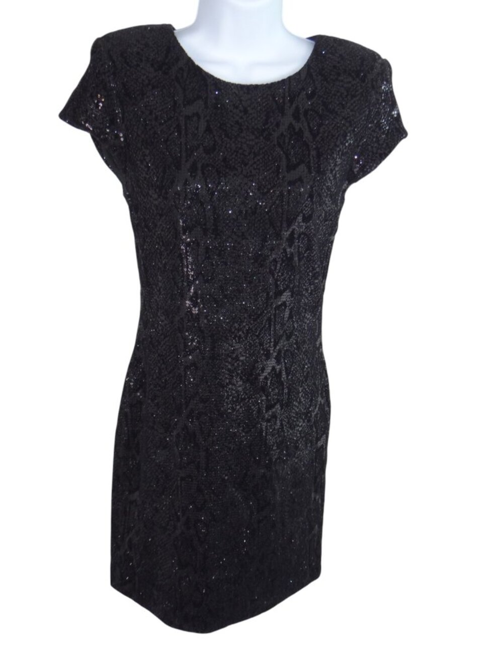 Alice‎ + Olivia Black Sequin Snakeskin Mini Dress Cap Sleeve Bodycon Zip Back